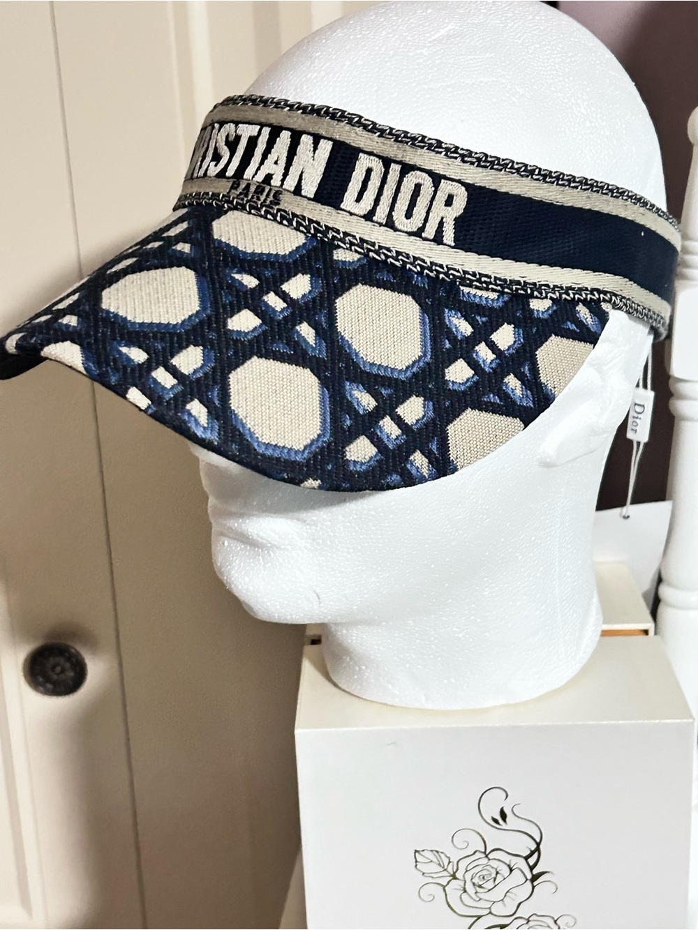 Dior Navy and Cream Woven Logo Visor